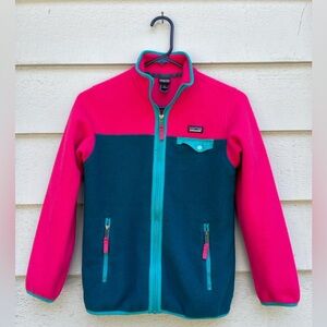 Patagonia Synchilla Fleece Jacket, Kids Size Large, Green and Pink